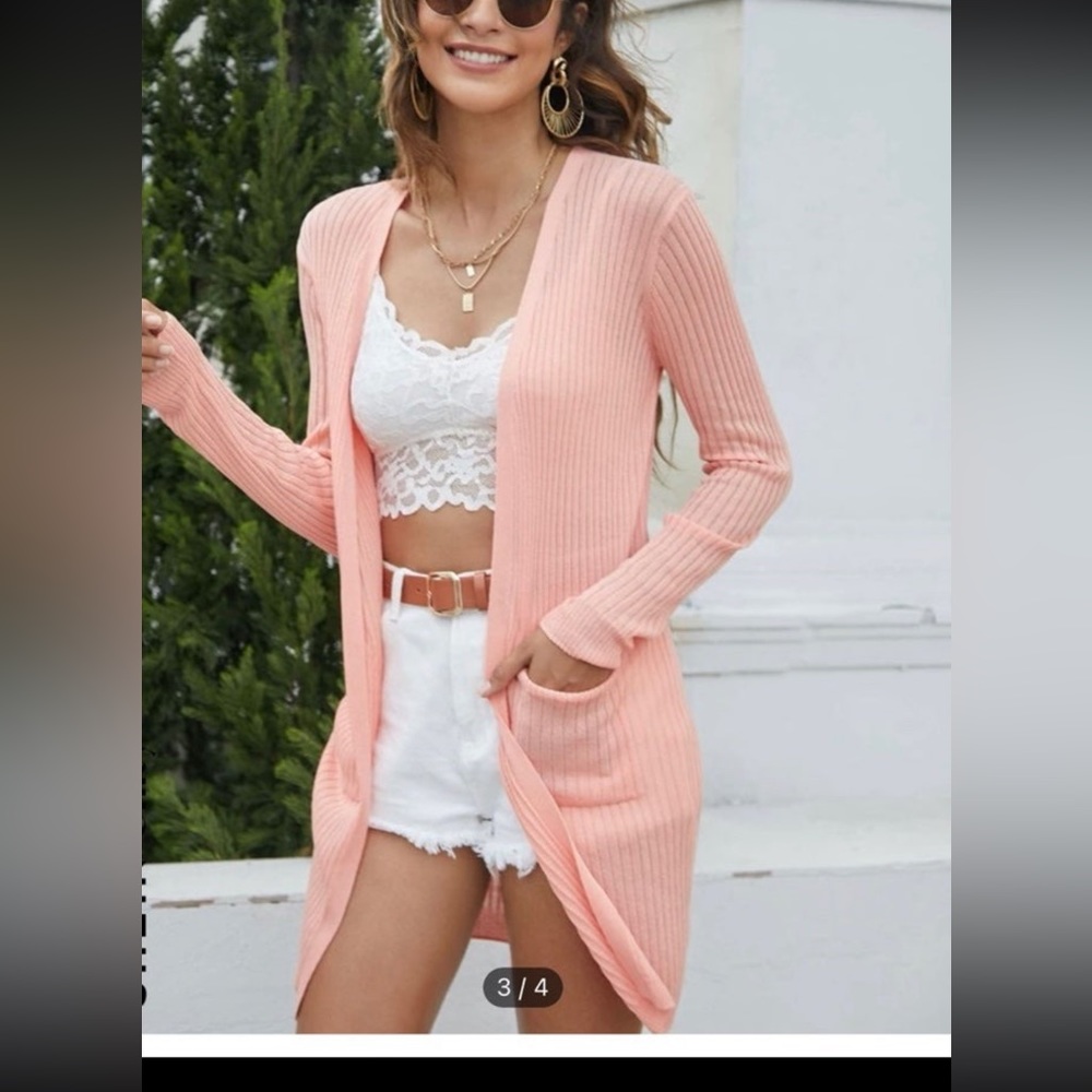SHEIN Peach Long Cardigan Small NWOT